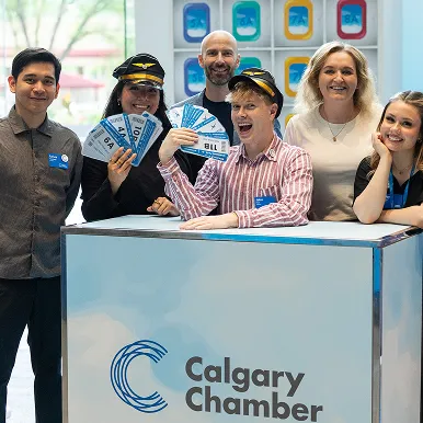 Business professionals networking at a Calgary Chamber event